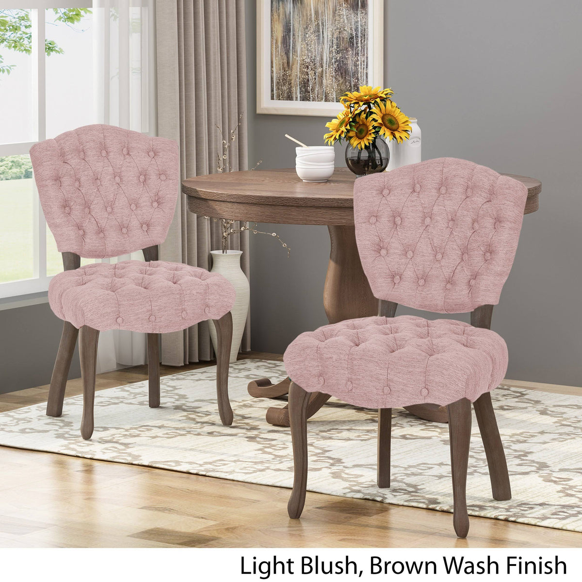 Tufted Dining Chair with Cabriole Legs Set of 2 Light Gray C686236