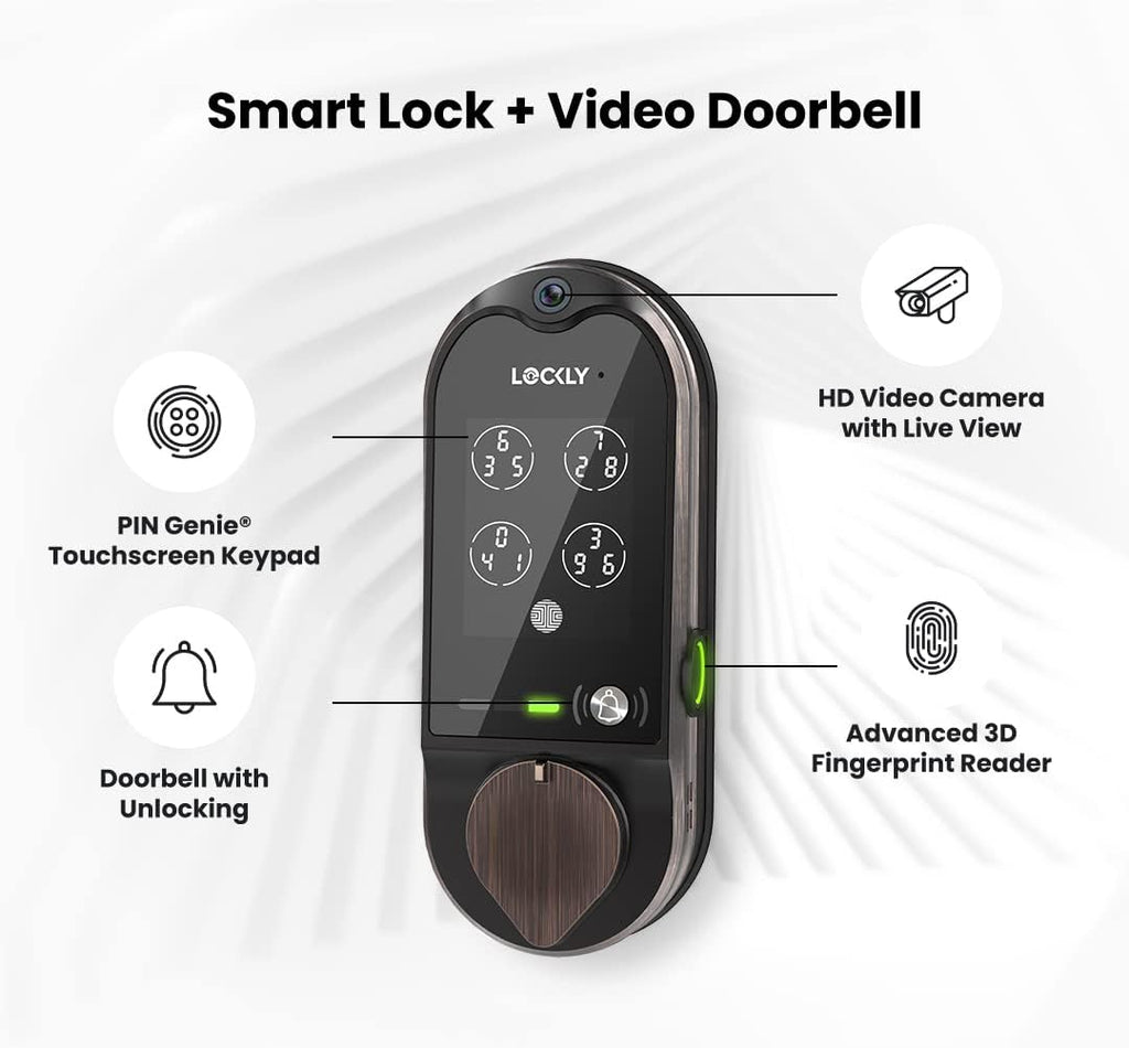 Venetian Bronze Smart Lock Deadbolt with Video Doorbell, Fingerprint, Wi-Fi, Camera, Keypad R736