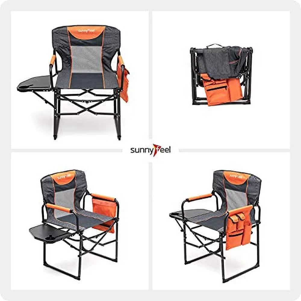 Compact Camping Director Chair with Side Table and Carry Bag, 2 Pack Orange L483902