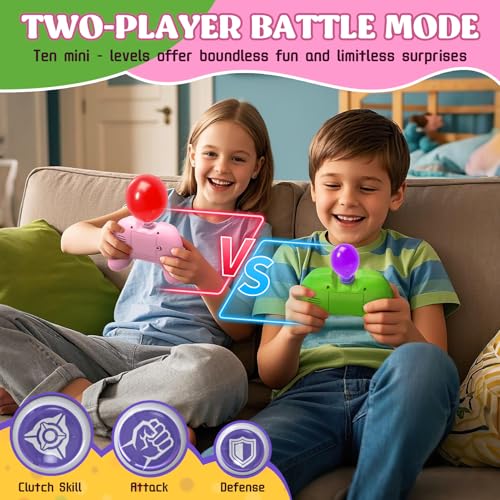 Handheld 2-Player Light Up Quick Push Game Machine Pink Green D773