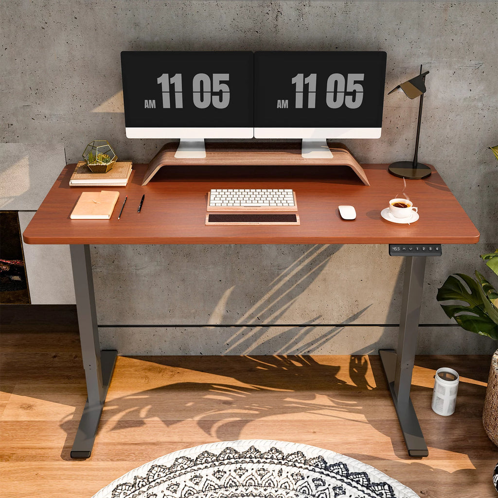 55" x 28" Height Adjustable Standing Desk Gray and Mahogany C58016