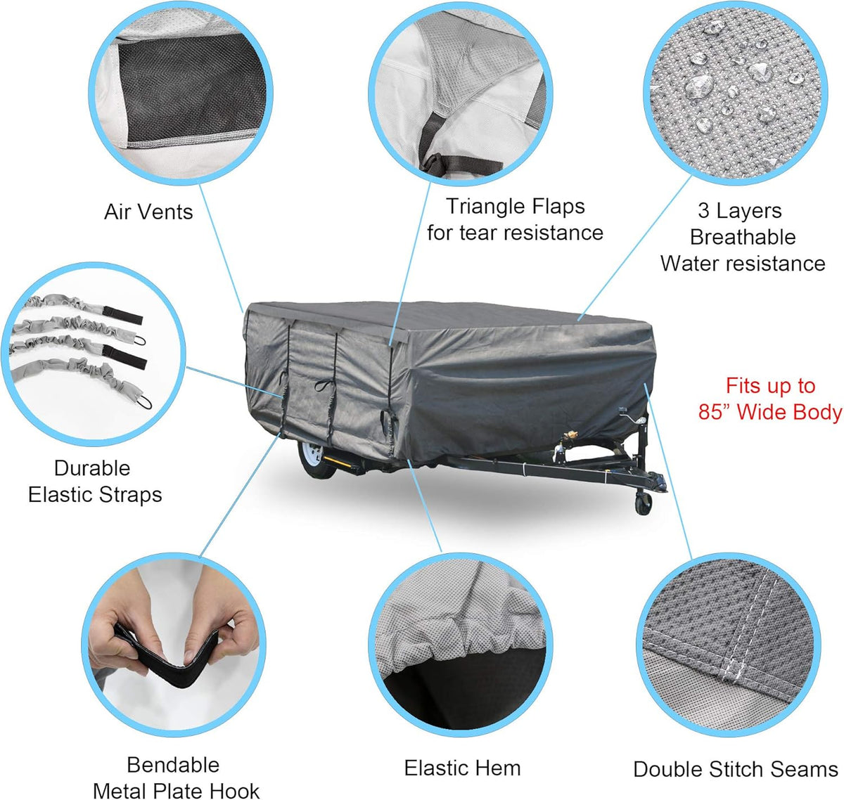 Folding Camper Cover 12'-14' Windproof Water-Resistance W108276