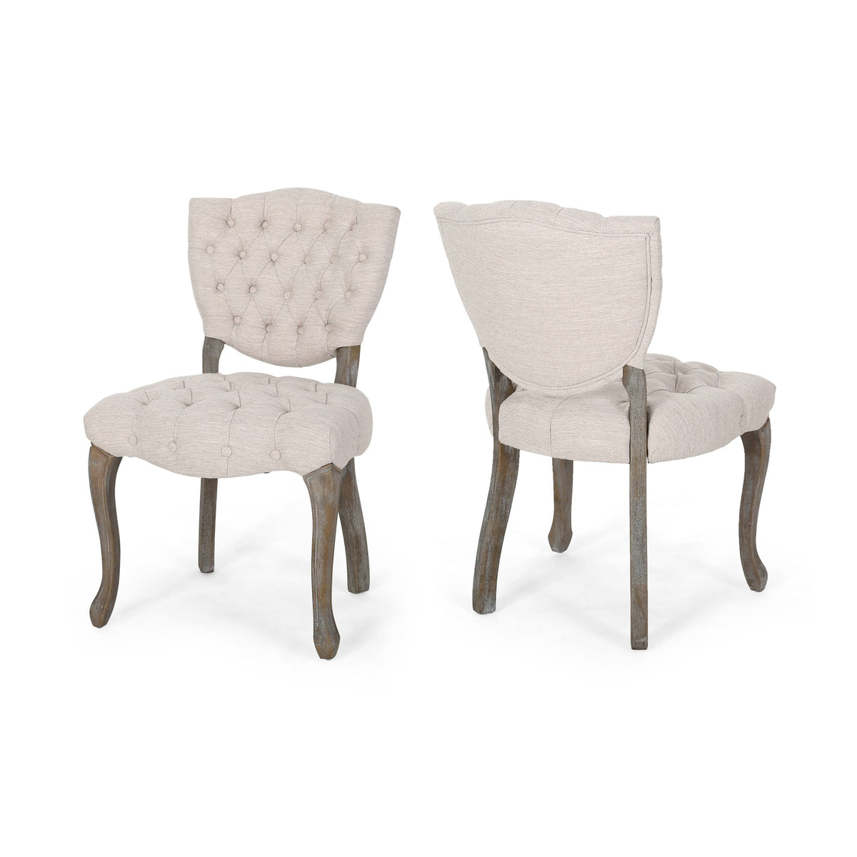Tufted Dining Chair with Cabriole Legs Set of 2 Light Gray C686236