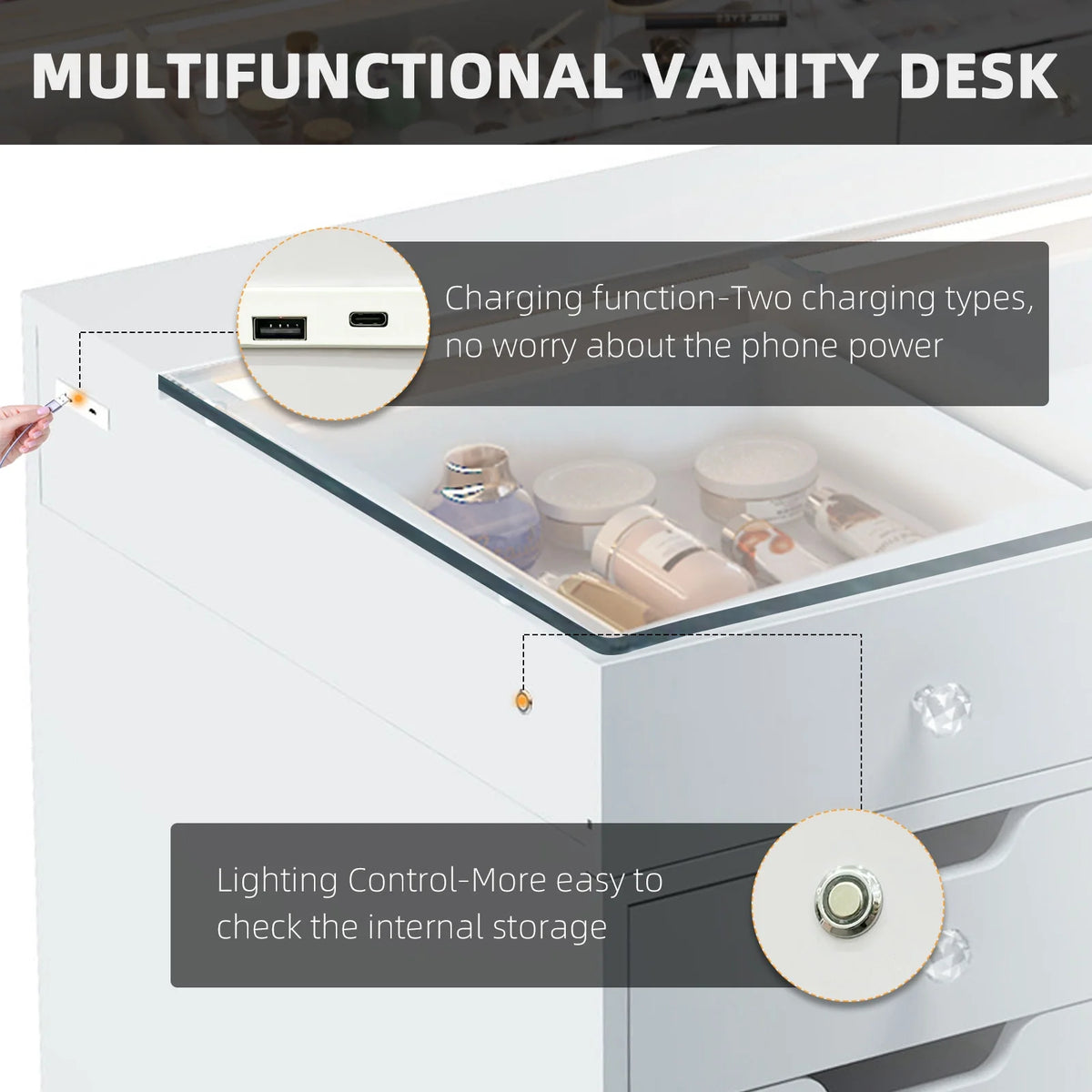 13 Drawers Makeup Vanity Table Desk with Lights F92838