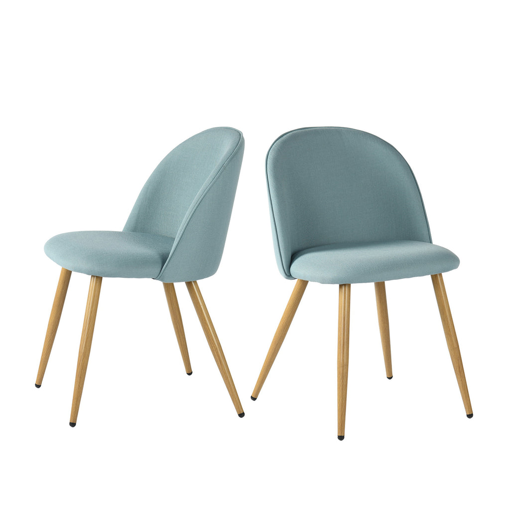 Fabric Upholstered Dining Chairs Set of 2 with Backrest Metal Legs, Power Blue E4368