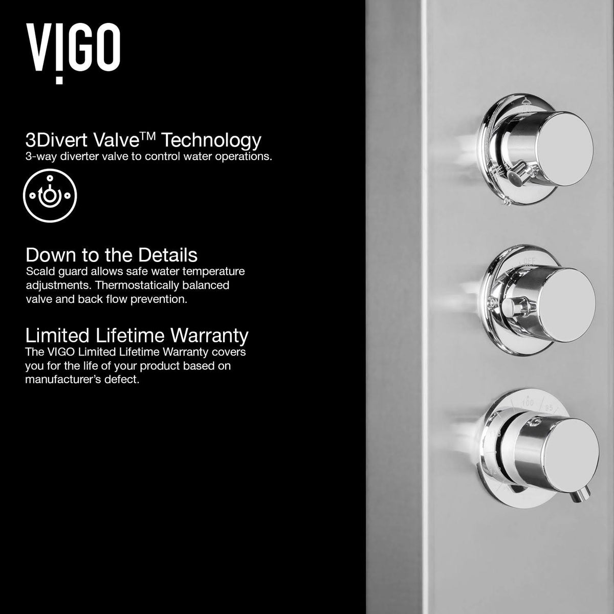 Chrome Shower Panel with Rain Head Massage System W25964