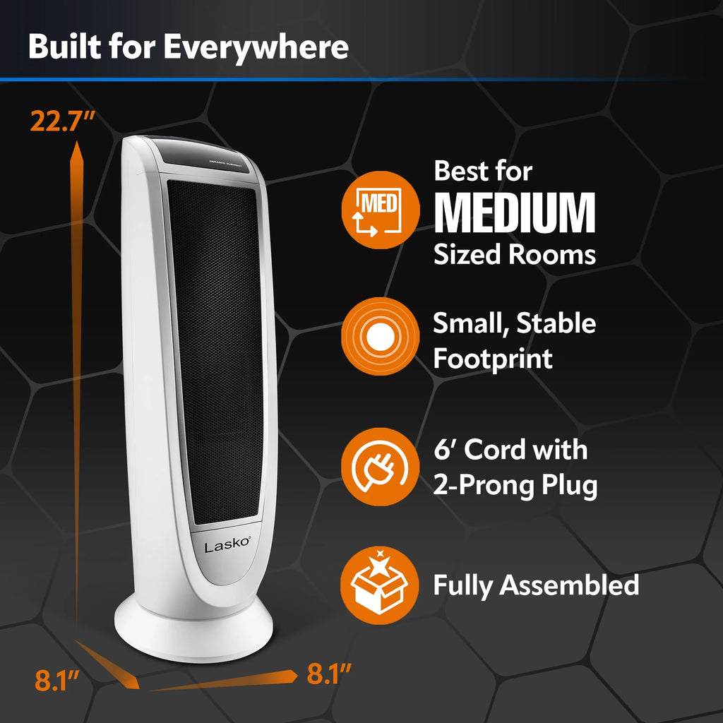 White 1500W Electric Digital Ceramic Tower Space Heater F104