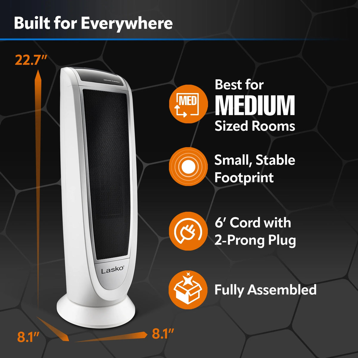 White 1500W Electric Digital Ceramic Tower Space Heater F104