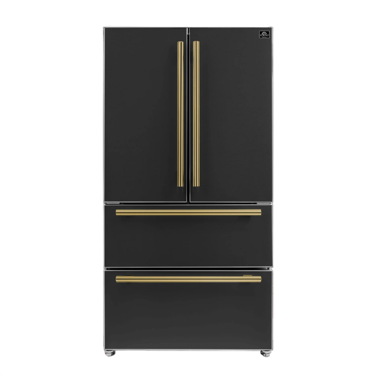 Black Refrigerator with Antique Brass Handles Y7804