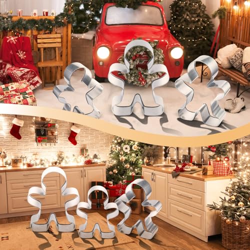 Set of 3 Oversized Silver Gingerbread Men Cookie Cutter Figurines Stainless Steel U484