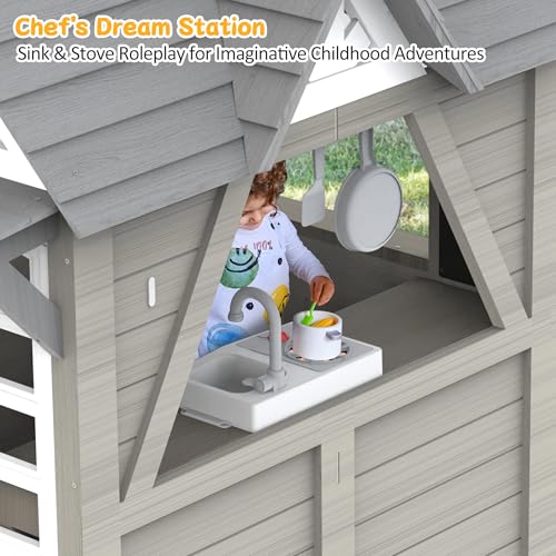 Gray Wooden Play House Playset with Kitchen Z984