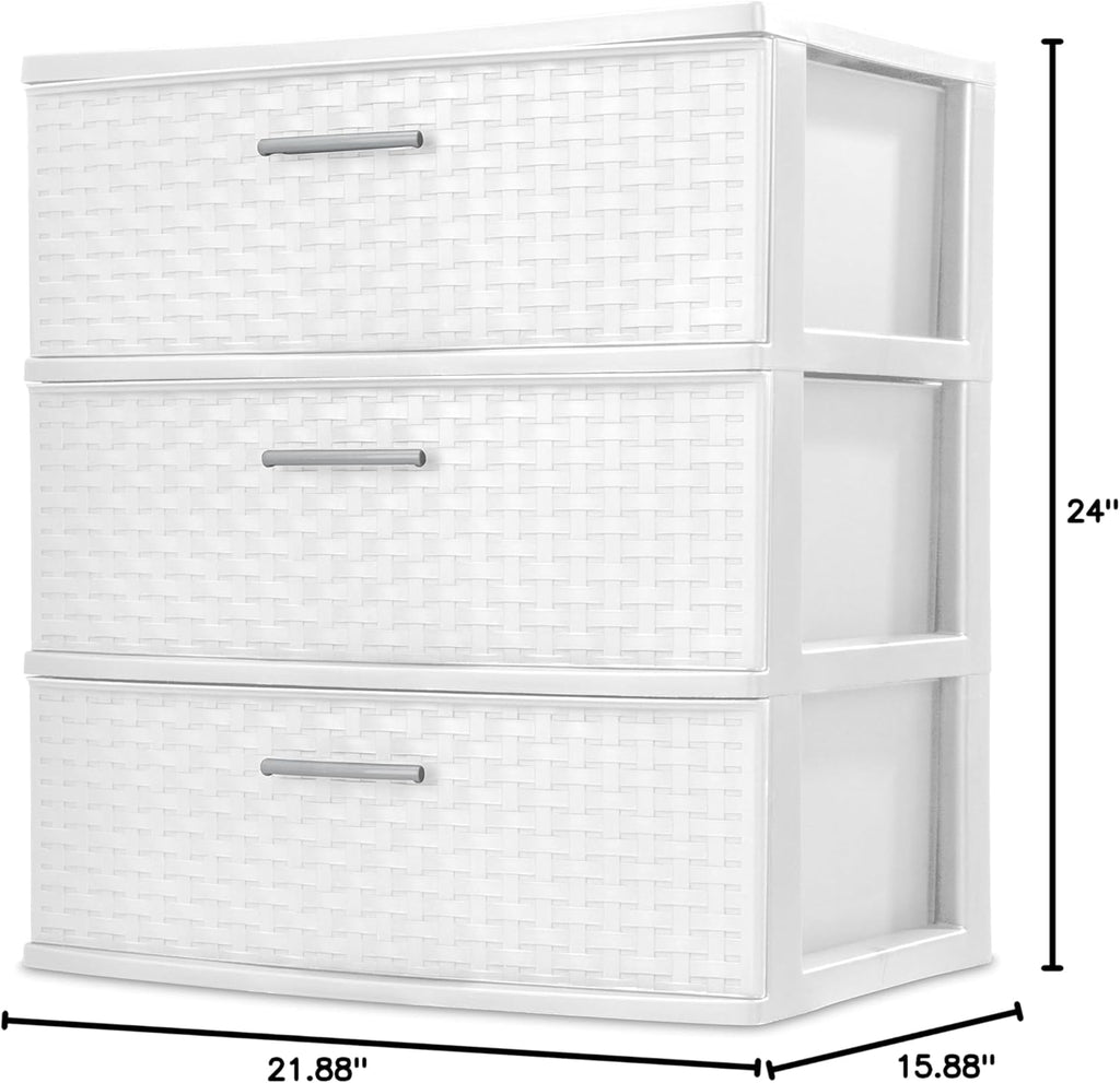 White 3-Drawer Wide Weave Tower Q7870
