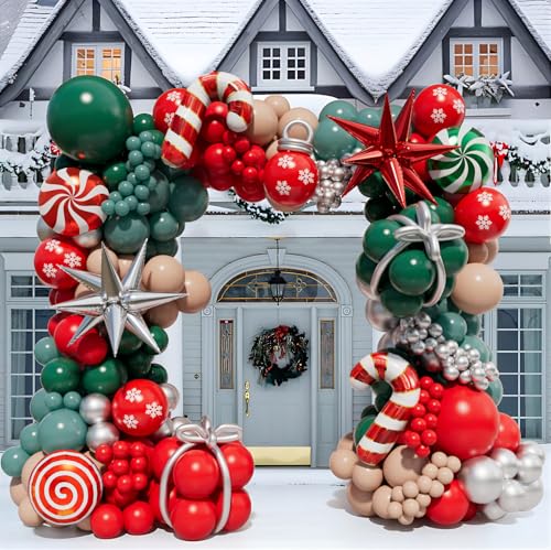Christmas Balloon Garland Arch Kit with 160Pcs Red Green Silver Peach Nude Balloons U84140