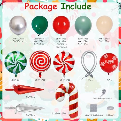 Christmas Balloon Garland Arch Kit with 160Pcs Red Green Silver Peach Nude Balloons U84140