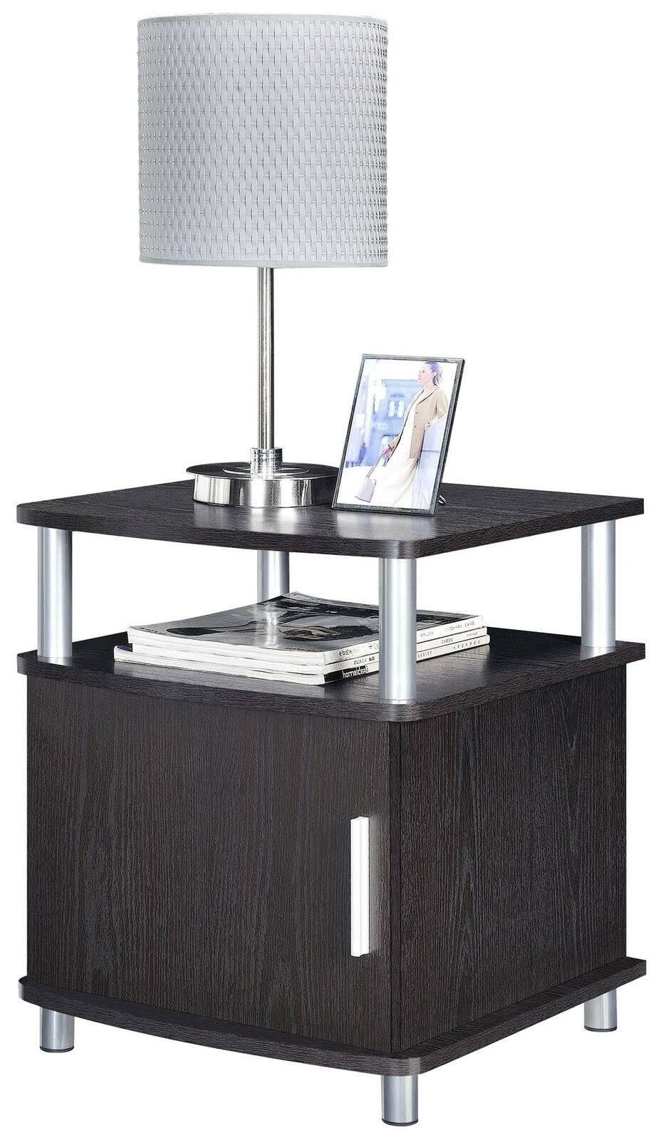 Espresso/Silver End Table with Storage A555