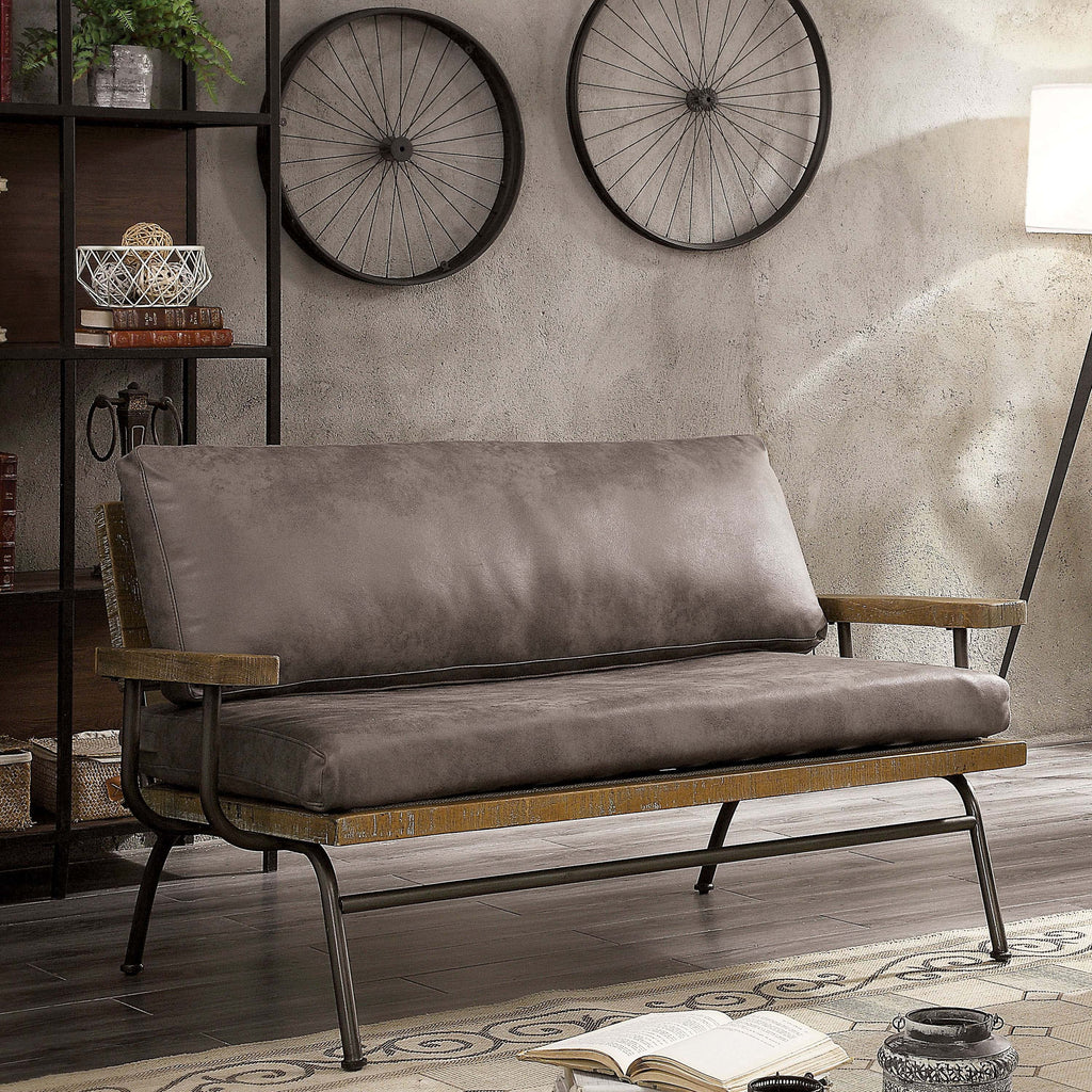 Rustic Cushioned 2-Seater Brown Faux Leather Loveseat V862594