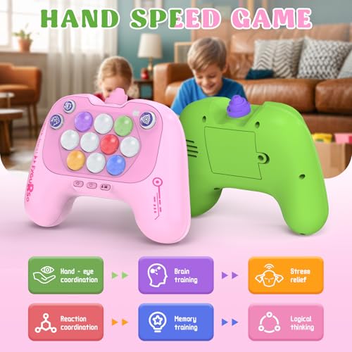 Handheld 2-Player Light Up Quick Push Game Machine Pink Green D773