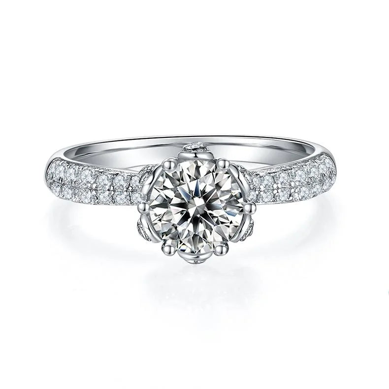 1 Carat Round Cut Moissanite Engagement Ring In 18K White Gold Plating Over Silver X96176