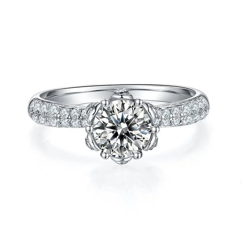 1 Carat Round Cut Moissanite Engagement Ring In 18K White Gold Plating Over Silver X96176