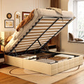 Beige Full Size Hydraulic Storage Bed Frame with Wingback Headboard H88660