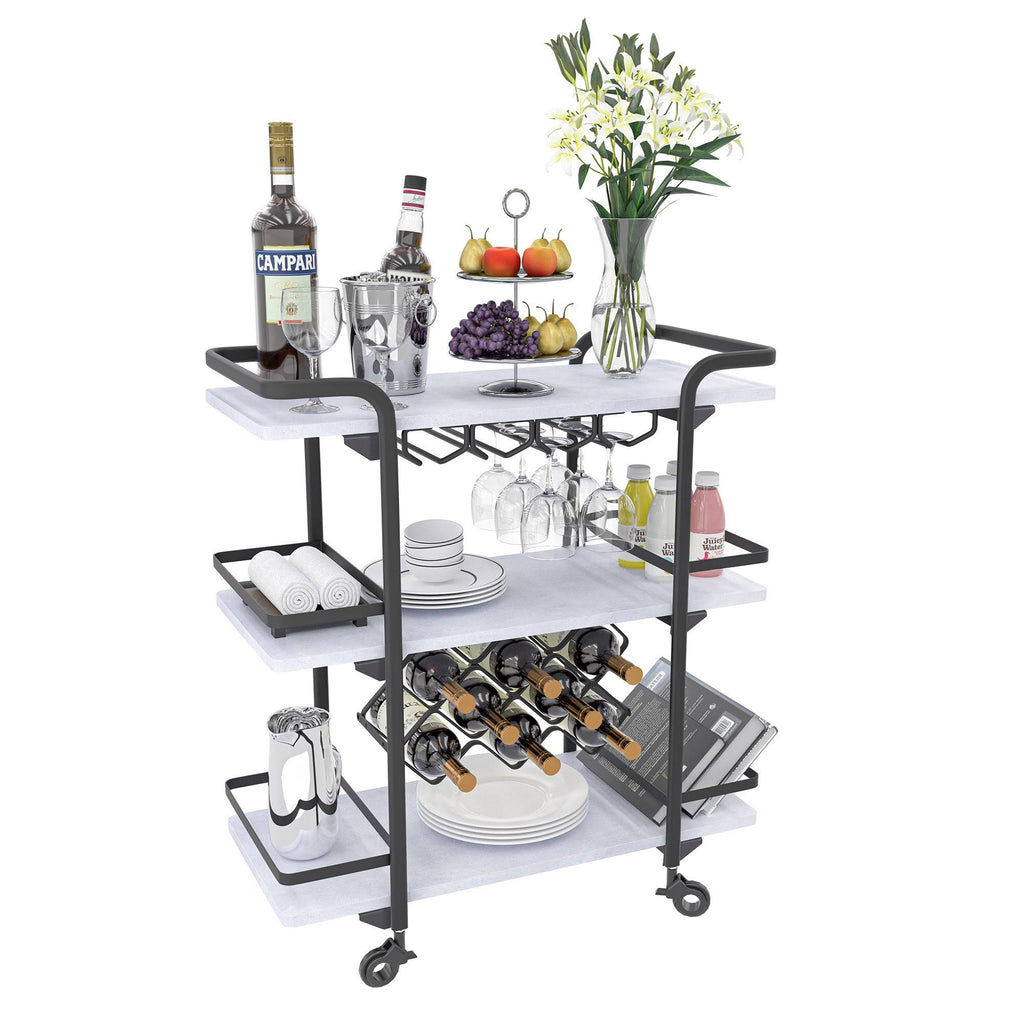 Black 3 Tier Bar Cart with Wheels B627974
