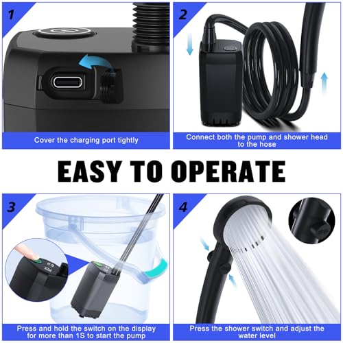 Portable Camping Shower with LED Display, 4 Spray Modes, IPX7 Waterproof D937