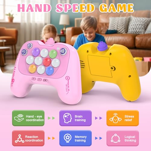 Handheld 2-Player Light Up Quick Push Game Machine Pink Green D773
