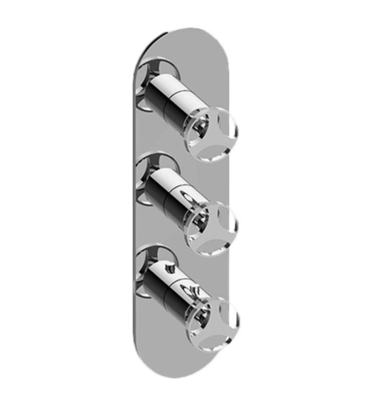 Polished Nickel Round 3-Hole Trim Plate with Harley Handles O665