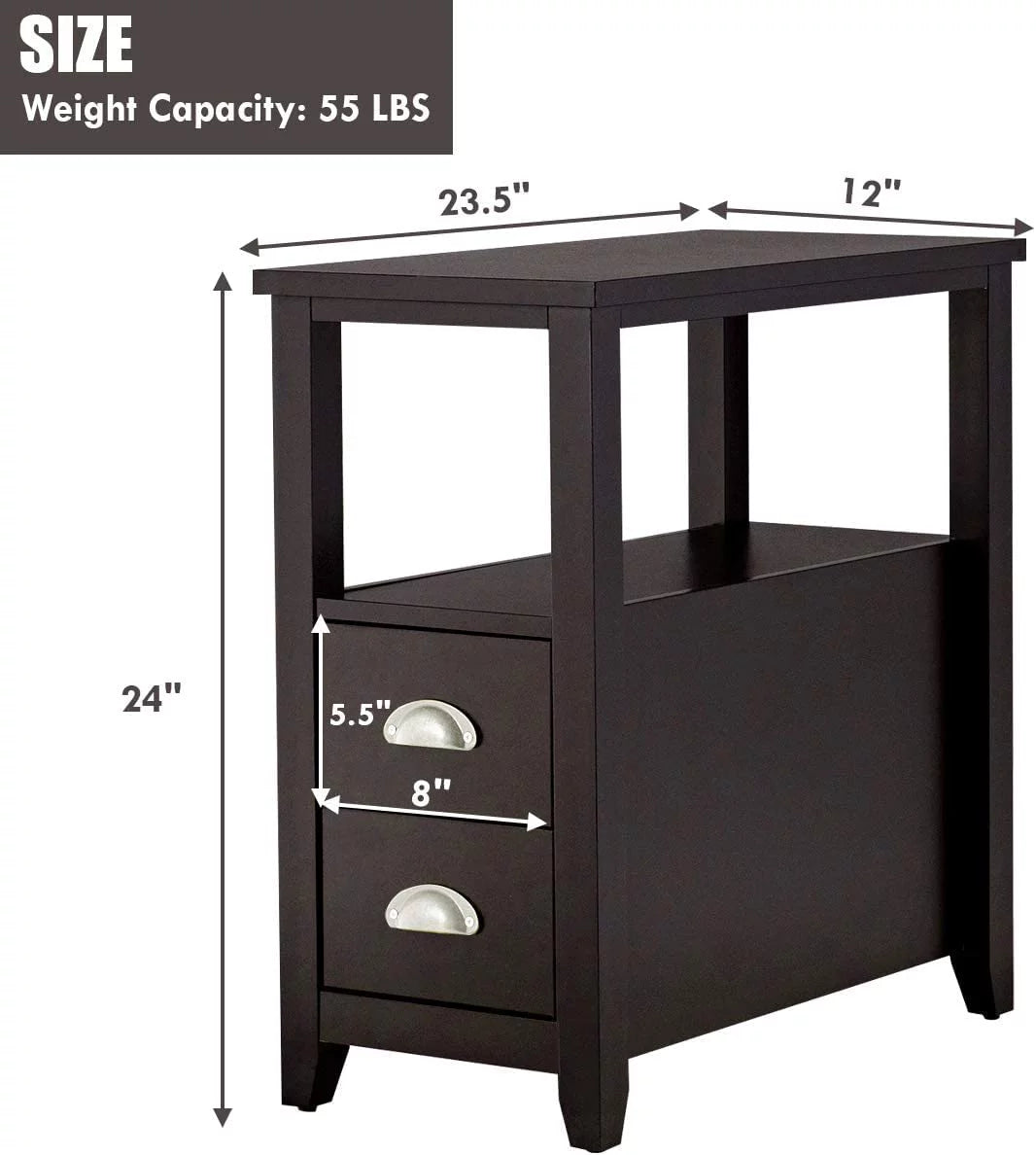 Wooden End Table with 2 Drawers and Shelf F9602