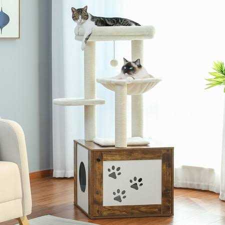 Cat Tree with Litter Box Enclosure and Scratching Posts Y563