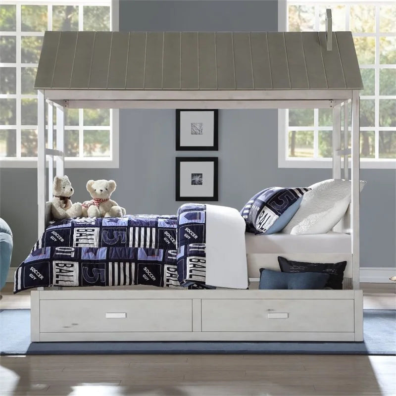 Twin Bed in Weathered White and Washed Gray Z362