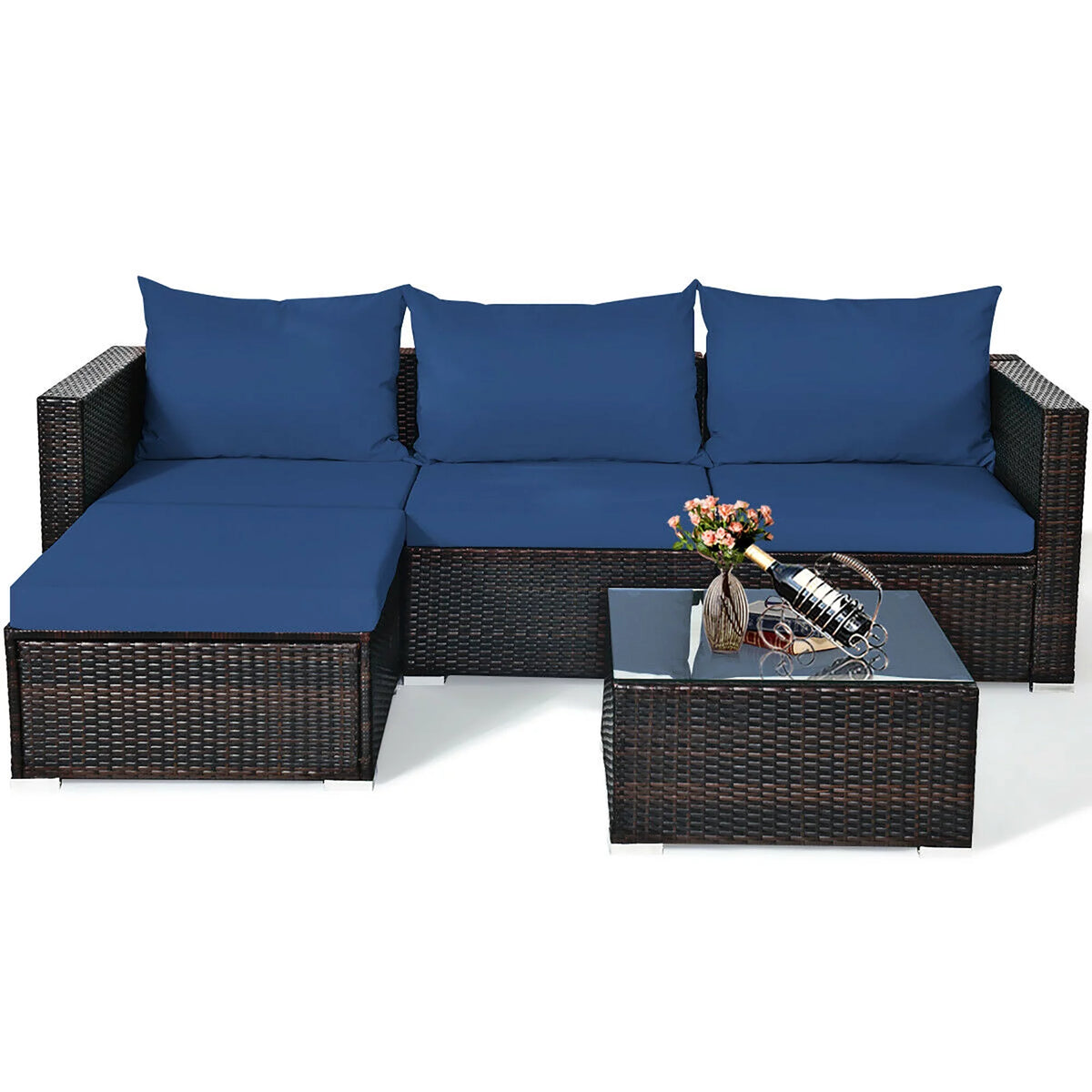 5 Pcs Patio Rattan Furniture Set with Coffee Table U430