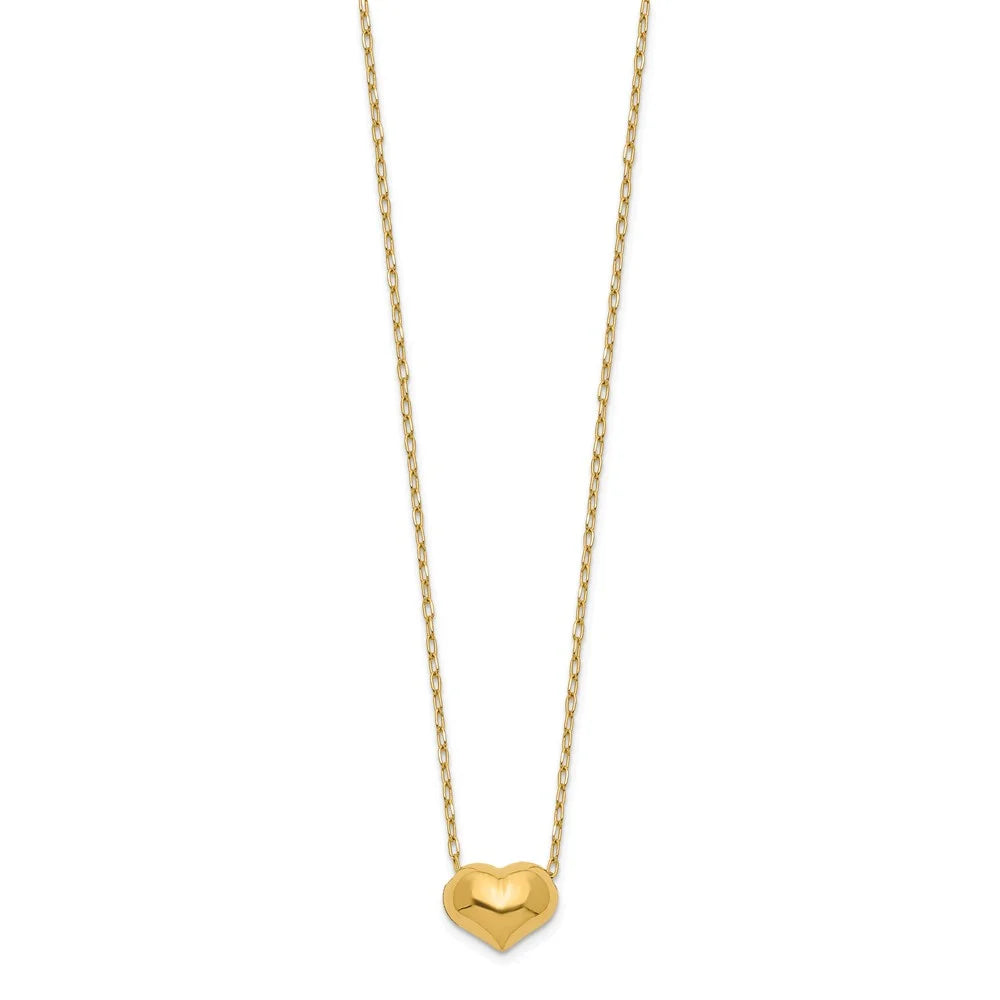 14kt Yellow Gold Small Hollow Heart Necklace with Chain, 16 inch Y3838