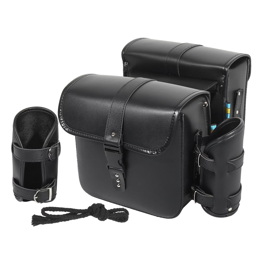 Pair Motorbike Saddlebag Side Tool Bags Waterproof Faux Leather Black K488