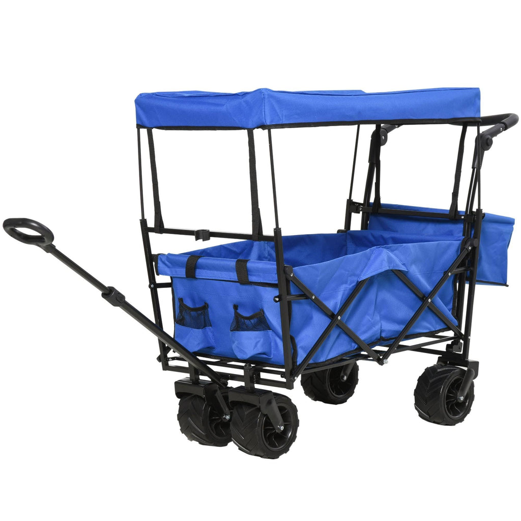 Red Collapsible Garden Utility Cart Wagon with Adjustable Handle, Canopy & All-Terrain Wheels O413