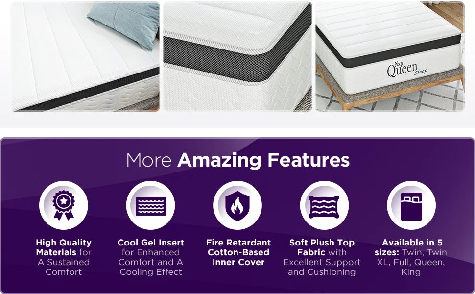 Queen 8” Hybrid Cool Gel Memory Foam and Coils Mattress I919
