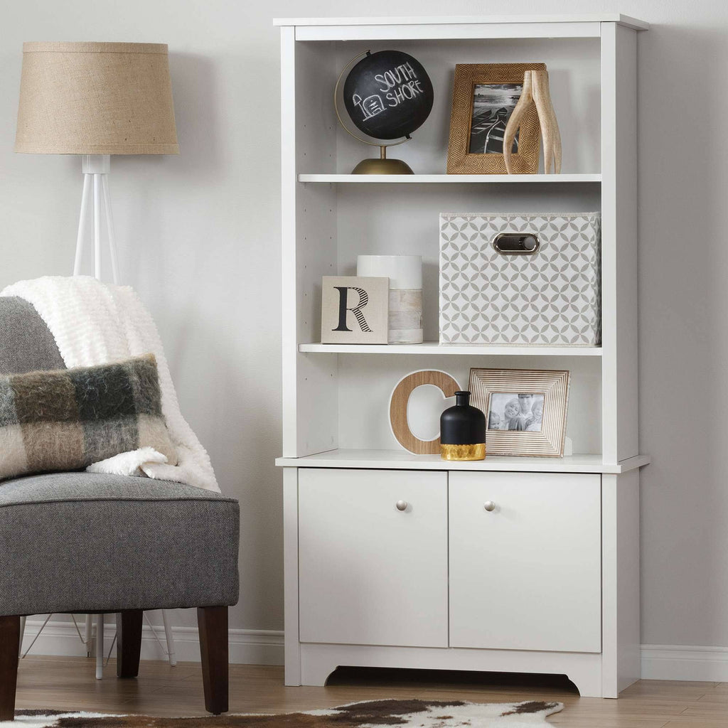 Pure White 3-Shelf Bookcase with Doors A50517