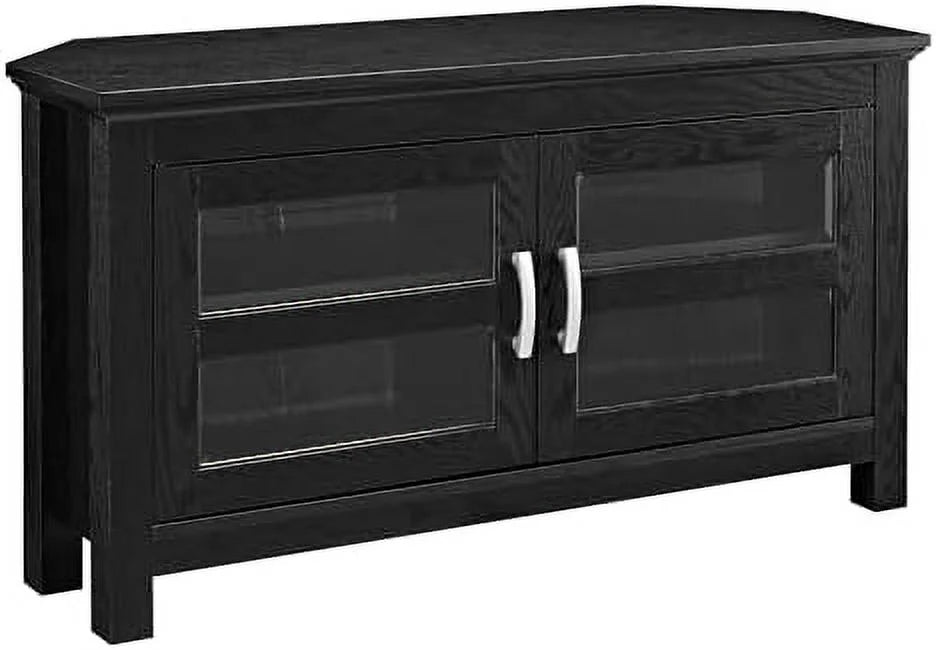 2 Door Corner Wood TV Stand up to 48" 44 Inch Black Y617760