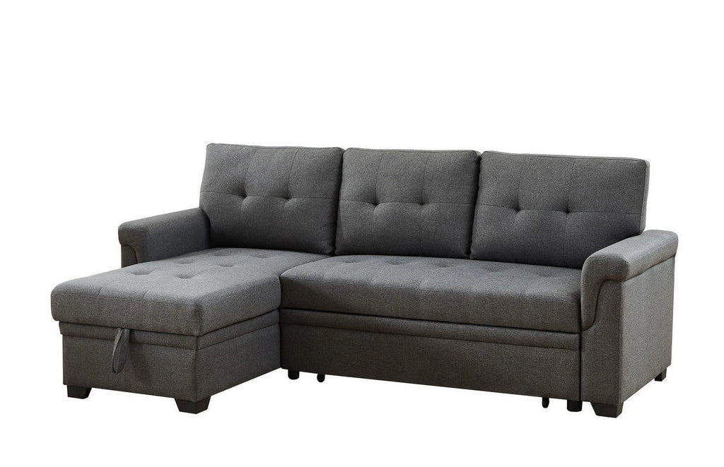 Linen Reversible Sleeper Sectional Sofa with Storage Chaise Dark Gray W8615