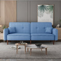 Blue Fabric Futon Sofa Bed with Solid Wood Leg U87350