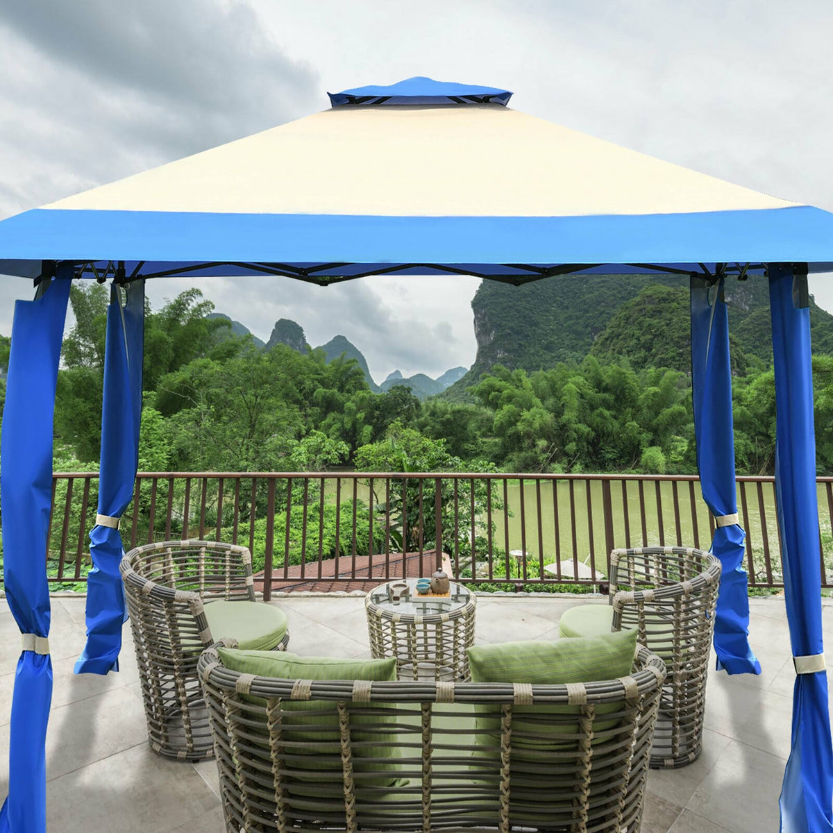 13x13 Gazebo Canopy Shelter Awning Tent Blue O38457