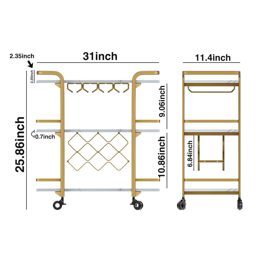 Black 3 Tier Bar Cart with Wheels B627974