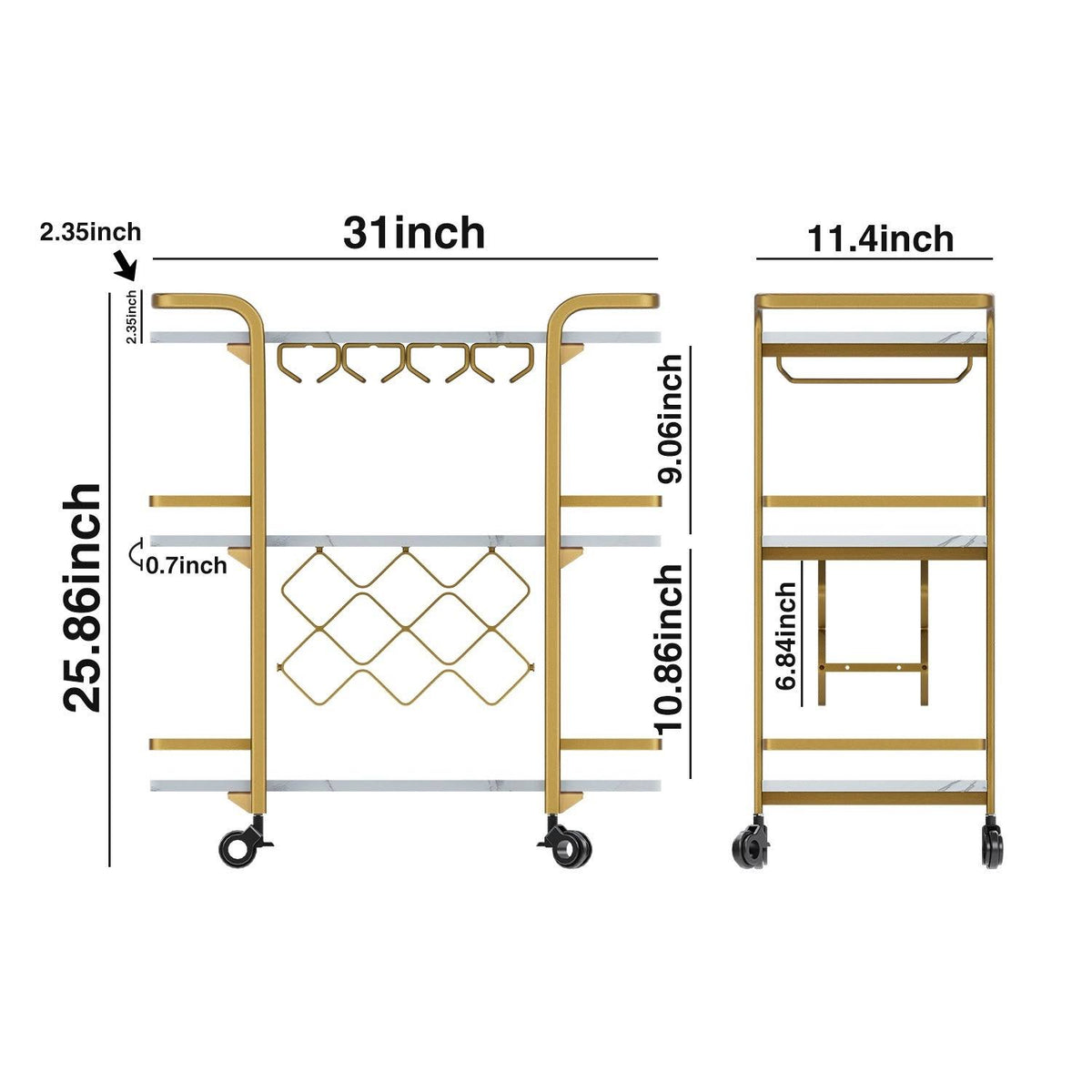Black 3 Tier Bar Cart with Wheels B627974