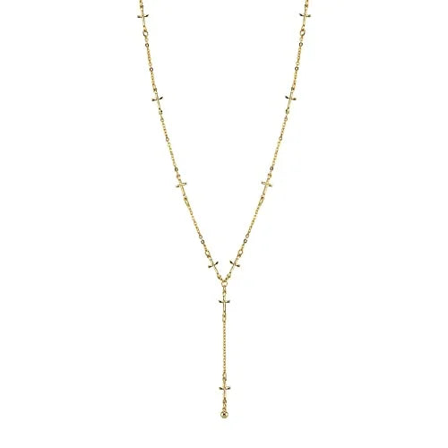 14K Gold Dipped Cross Chain Y Necklace 15" + 3" Extender D6916
