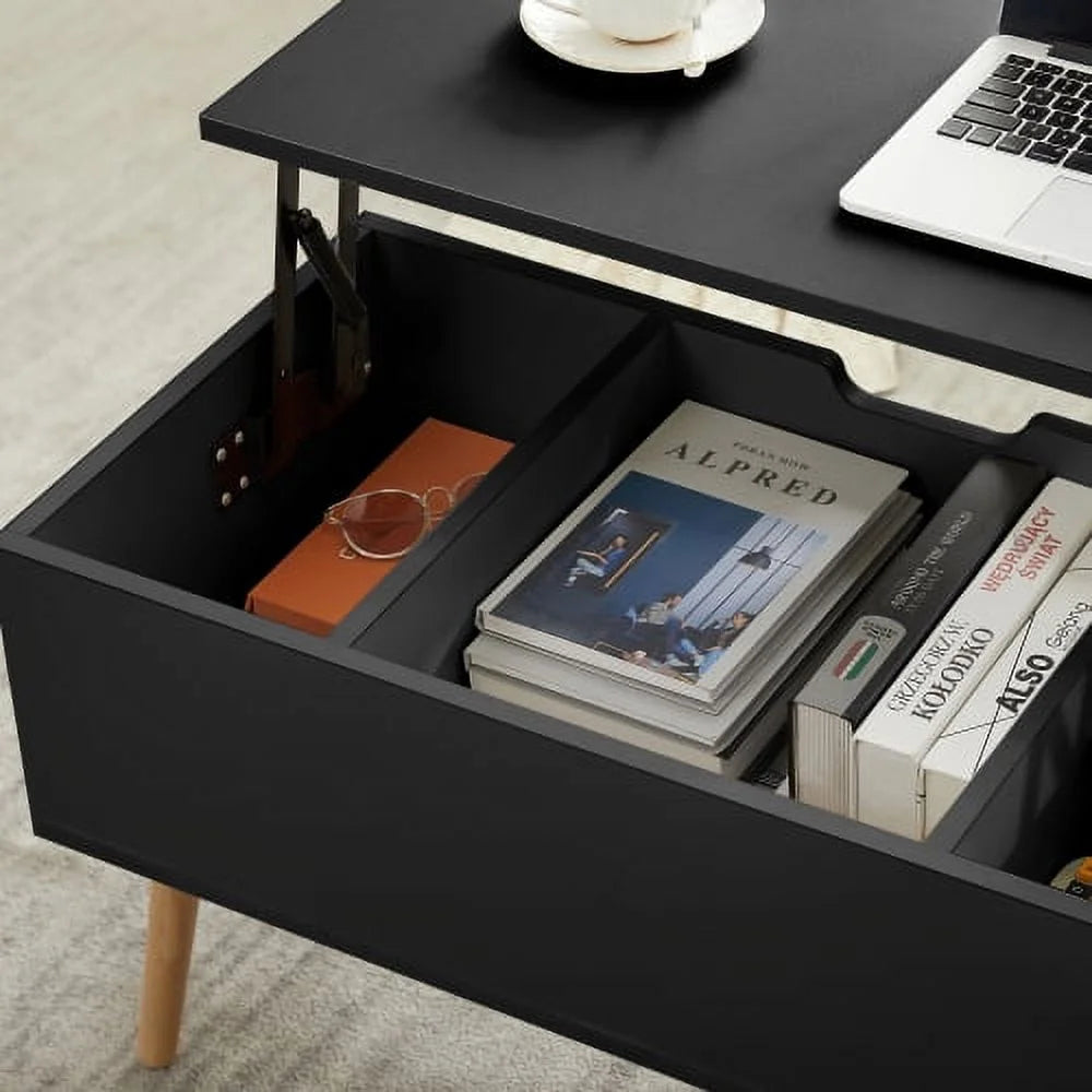 Black Solid Wood Coffee Table with Storage I479