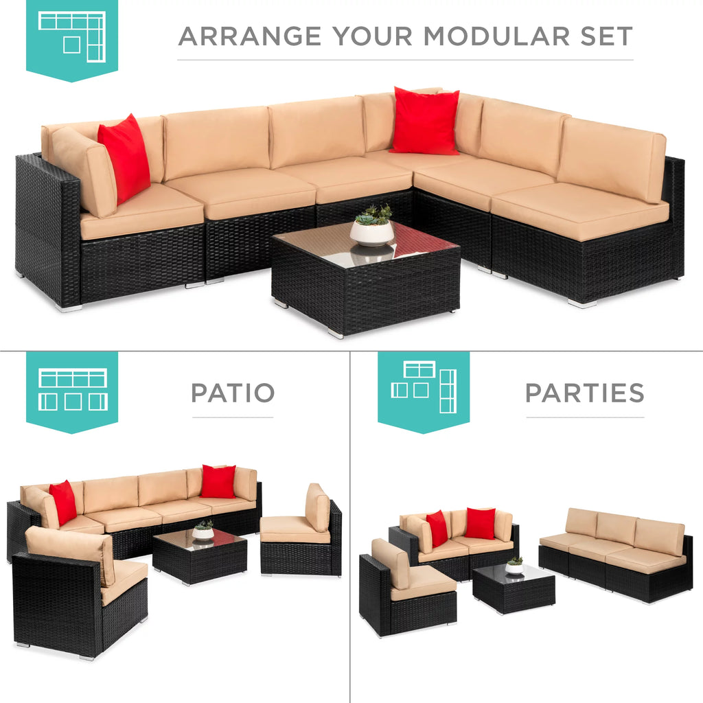 7 Piece Gray Wicker Sectional Set U9438