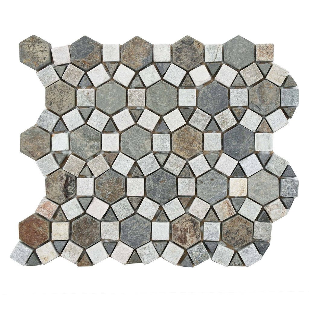 10.25x11.25-inch Multi Sunset Stone Mosaic Floor and Wall Tile J166007