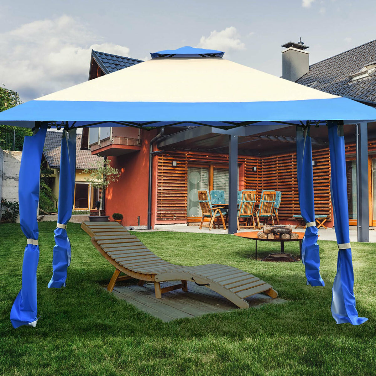 13x13 Gazebo Canopy Shelter Awning Tent Blue O38457