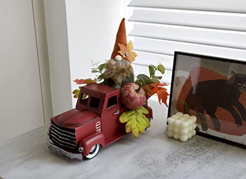 Vintage Turquoise Metal Truck with Gnomes Pumpkin Maple Leaf Farmhouse Table Top Fall Decor, 12 inch N776