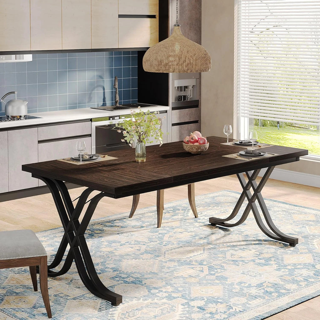 63 inch Dark Walnut Black Dining Table H465